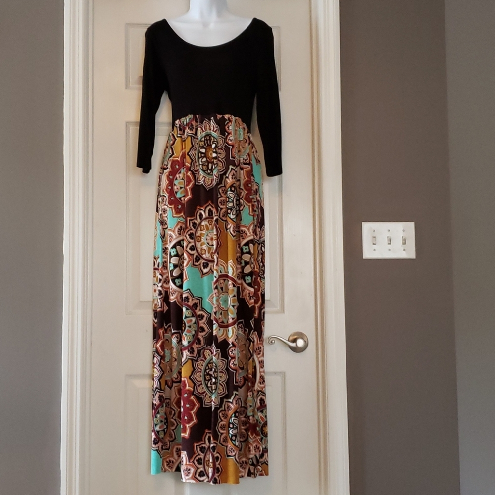 Boho Autumn scoop neck maxi dress